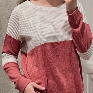 Pink and White Colorblock Long Sleeve Shirt